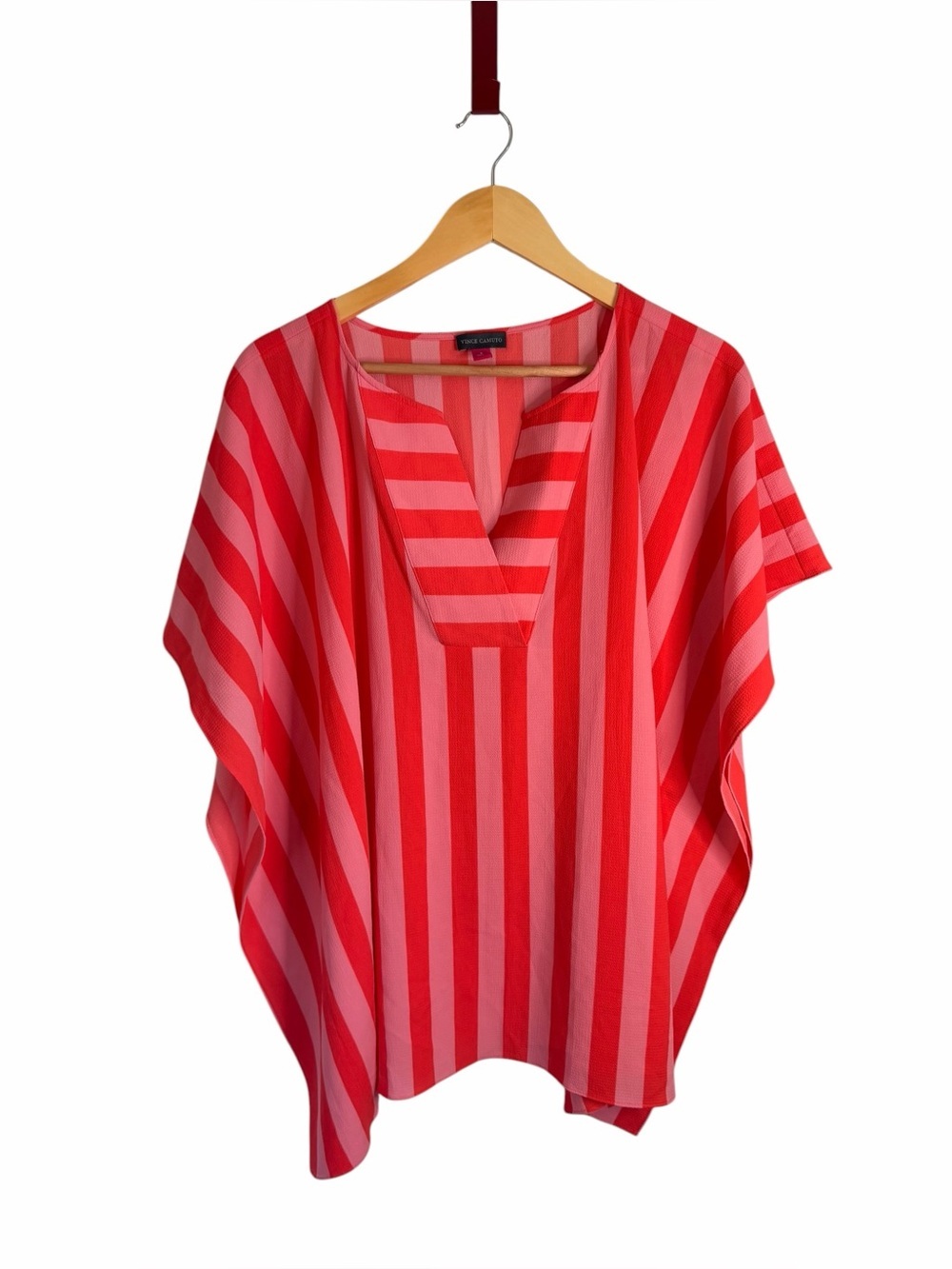 Vince Camuto Pink & Coral Vertical Stripe Blouse Oversized Women’s Size Small